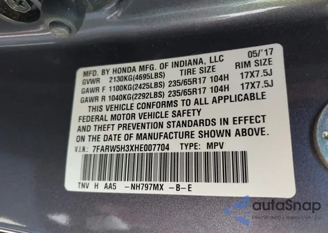 2017 Honda Cr-V Lx из США, поврежденный, VIN 7FARW5H3XHE007704